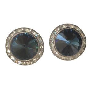 Vintage Clip on Blue and Rhinestone Earrings